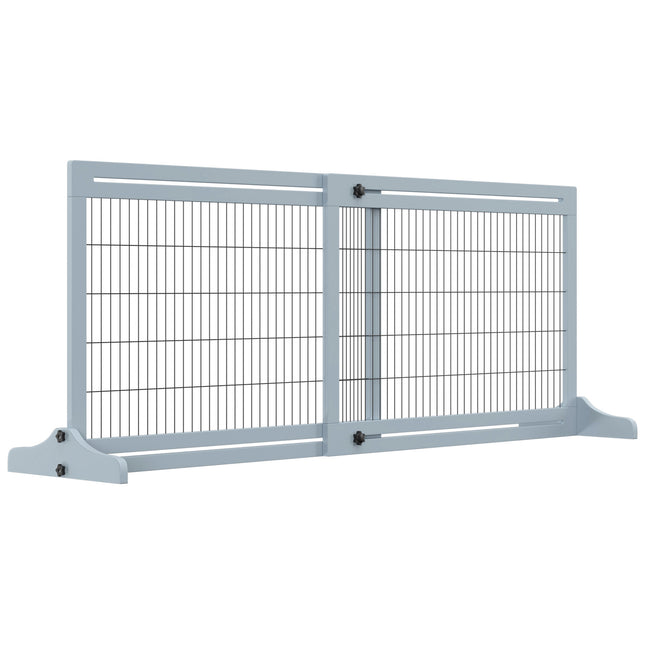 Adjustable Wooden Freestanding Pet Gate with 3 Panels 104-183cm Width x 69cm Height - Blue