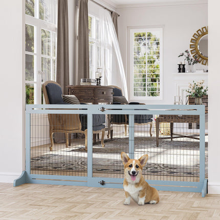 Adjustable Wooden Freestanding Pet Gate with 3 Panels 104-183cm Width x 69cm Height - Blue