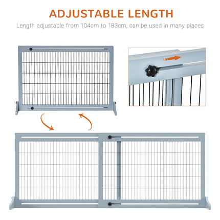Adjustable Wooden Freestanding Pet Gate with 3 Panels 104-183cm Width x 69cm Height - Blue