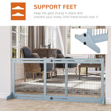 Adjustable Wooden Freestanding Pet Gate with 3 Panels 104-183cm Width x 69cm Height - Blue
