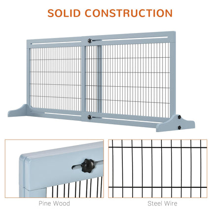 Adjustable Wooden Freestanding Pet Gate with 3 Panels 104-183cm Width x 69cm Height - Blue