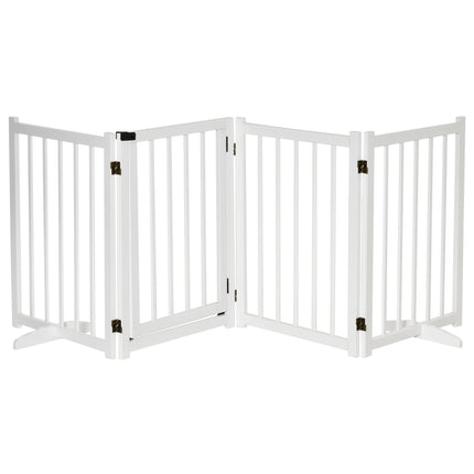 Freestanding Foldable Wooden Pet Gate for Small & Medium Dogs with 4 Panels & Support Feet - White
