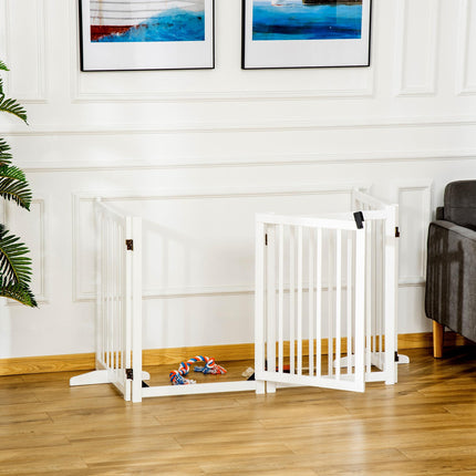 Freestanding Foldable Wooden Pet Gate for Small & Medium Dogs with 4 Panels & Support Feet - White