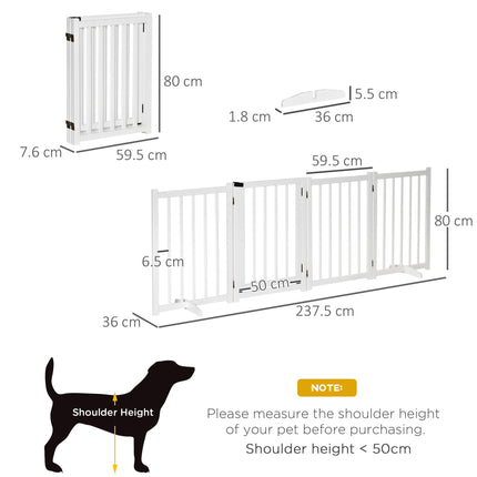 Freestanding Foldable Wooden Pet Gate for Small & Medium Dogs with 4 Panels & Support Feet - White