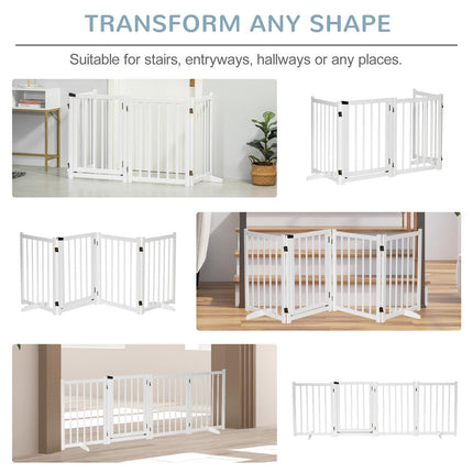 Freestanding Foldable Wooden Pet Gate for Small & Medium Dogs with 4 Panels & Support Feet - White