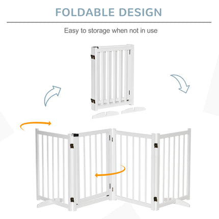 Freestanding Foldable Wooden Pet Gate for Small & Medium Dogs with 4 Panels & Support Feet - White
