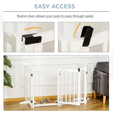Freestanding Foldable Wooden Pet Gate for Small & Medium Dogs with 4 Panels & Support Feet - White