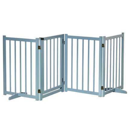 Freestanding Foldable Wooden Pet Gate for Small & Medium Dogs with 4 Panels and Support Feet - Blue