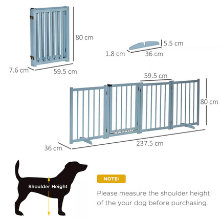 Freestanding Foldable Wooden Pet Gate for Small & Medium Dogs with 4 Panels and Support Feet - Blue