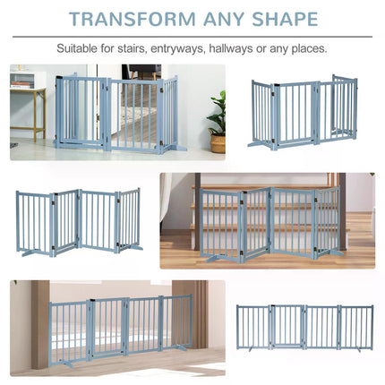 Freestanding Foldable Wooden Pet Gate for Small & Medium Dogs with 4 Panels and Support Feet - Blue