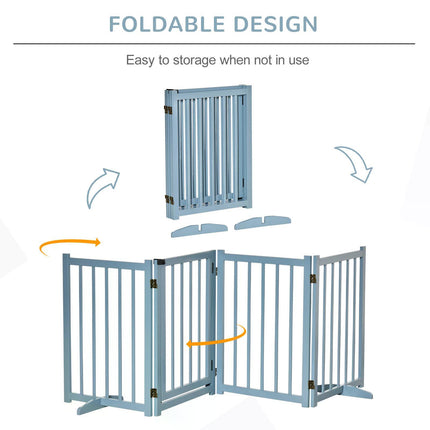 Freestanding Foldable Wooden Pet Gate for Small & Medium Dogs with 4 Panels and Support Feet - Blue
