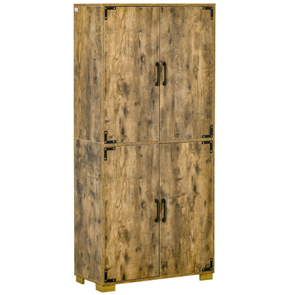 Farmhouse 4-Door Cabinet, Freestanding Tall Cupboard with Storage Shelves for Be