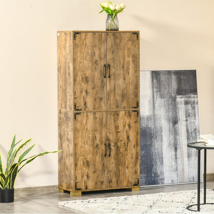 Farmhouse 4-Door Cabinet, Freestanding Tall Cupboard with Storage Shelves for Be