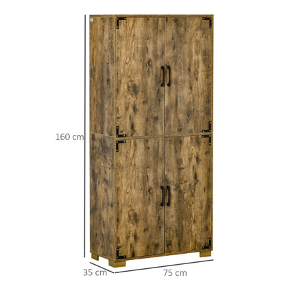Farmhouse 4-Door Cabinet, Freestanding Tall Cupboard with Storage Shelves for Be