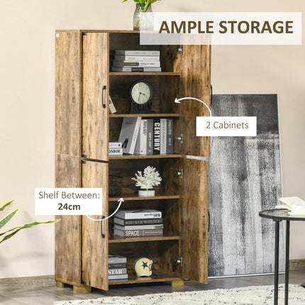 Farmhouse 4-Door Cabinet, Freestanding Tall Cupboard with Storage Shelves for Be