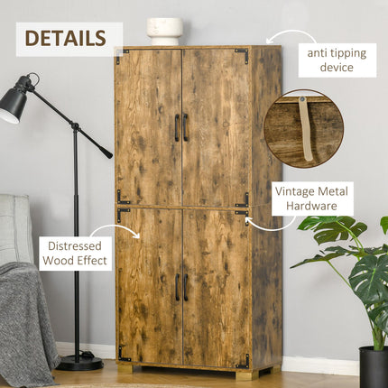 Farmhouse 4-Door Cabinet, Freestanding Tall Cupboard with Storage Shelves for Be