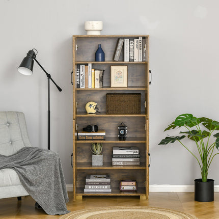 Farmhouse 4-Door Cabinet, Freestanding Tall Cupboard with Storage Shelves for Be