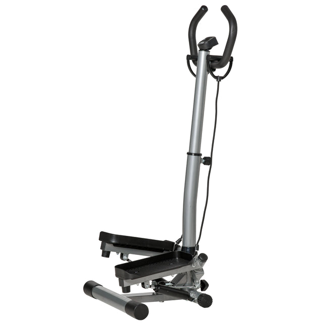Adjustable Twist Stepper Machine with LCD Screen and Height-Adjustable Handlebars - Silver and Black