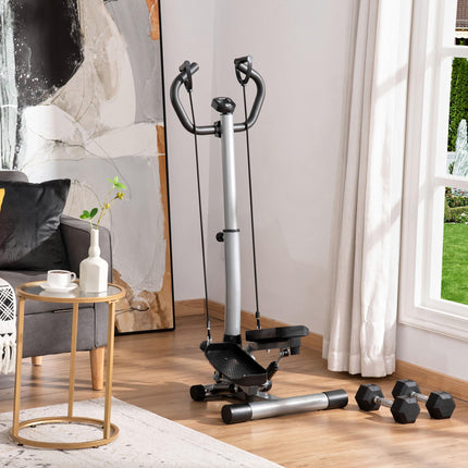 Adjustable Twist Stepper Machine with LCD Screen and Height-Adjustable Handlebars - Silver and Black