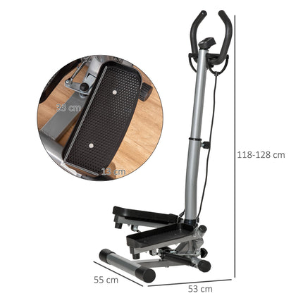 Adjustable Twist Stepper Machine with LCD Screen and Height-Adjustable Handlebars - Silver and Black