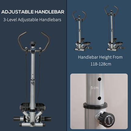 Adjustable Twist Stepper Machine with LCD Screen and Height-Adjustable Handlebars - Silver and Black