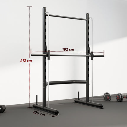 Adjustable Squat Rack with Pull-Up Bar and Barbell Bar for Home Gym - Black and Silver