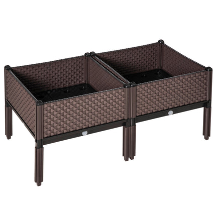 Set of 2 Garden Raised Beds 50x50x46.5cm with Self-Watering Elevated Planter Boxes - Brown
