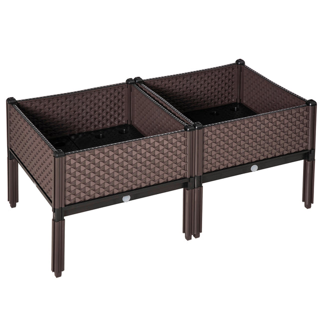 Set of 2 Garden Raised Beds 50x50x46.5cm with Self-Watering Elevated Planter Boxes - Brown