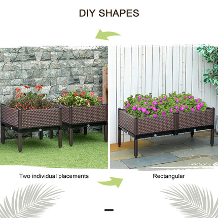 Set of 2 Garden Raised Beds 50x50x46.5cm with Self-Watering Elevated Planter Boxes - Brown