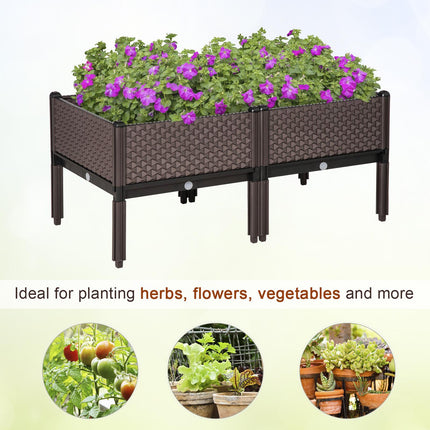 Set of 2 Garden Raised Beds 50x50x46.5cm with Self-Watering Elevated Planter Boxes - Brown