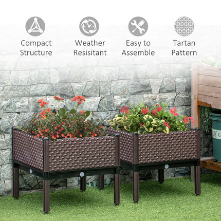 Set of 2 Garden Raised Beds 50x50x46.5cm with Self-Watering Elevated Planter Boxes - Brown
