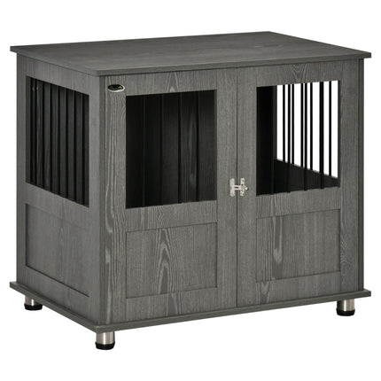 Dog Crate Furniture End Table for Small & Medium Dogs with Magnetic Door, Grey - 85x55x75 cm