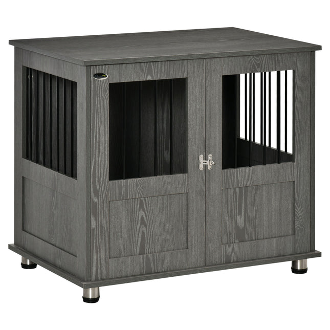 Dog Crate Furniture End Table for Small & Medium Dogs with Magnetic Door, Grey - 85x55x75 cm