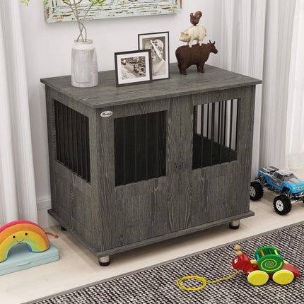 Dog Crate Furniture End Table for Small & Medium Dogs with Magnetic Door, Grey - 85x55x75 cm