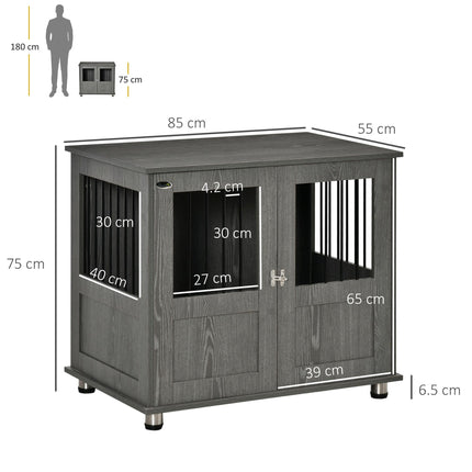 Dog Crate Furniture End Table for Small & Medium Dogs with Magnetic Door, Grey - 85x55x75 cm