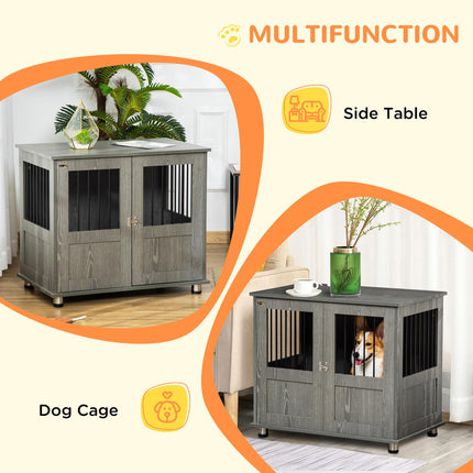 Dog Crate Furniture End Table for Small & Medium Dogs with Magnetic Door, Grey - 85x55x75 cm