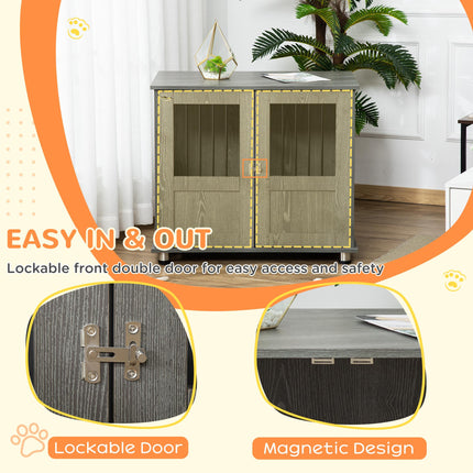 Dog Crate Furniture End Table for Small & Medium Dogs with Magnetic Door, Grey - 85x55x75 cm