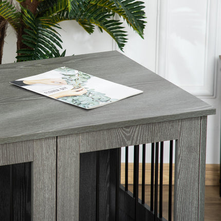 Dog Crate Furniture End Table for Small & Medium Dogs with Magnetic Door, Grey - 85x55x75 cm