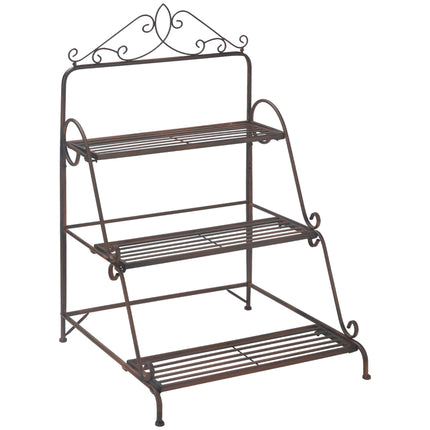 3 Tier Stair Style Metal Plant Stand Storage Organizer Rack for Indoor Outdoor Patio - Rust Brown