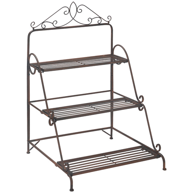 3 Tier Stair Style Metal Plant Stand Storage Organizer Rack for Indoor Outdoor Patio - Rust Brown