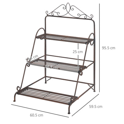 3 Tier Stair Style Metal Plant Stand Storage Organizer Rack for Indoor Outdoor Patio - Rust Brown