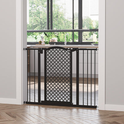 Adjustable 74-105 cm Pet Safety Gate with Auto Close & Double Locking for Doors & Stairs - Black