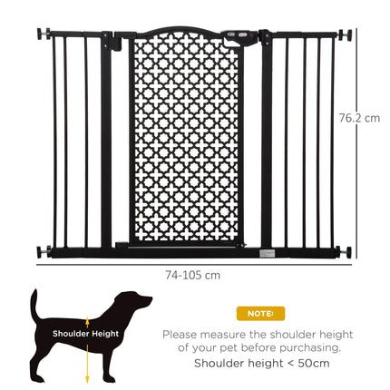 Adjustable 74-105 cm Pet Safety Gate with Auto Close & Double Locking for Doors & Stairs - Black