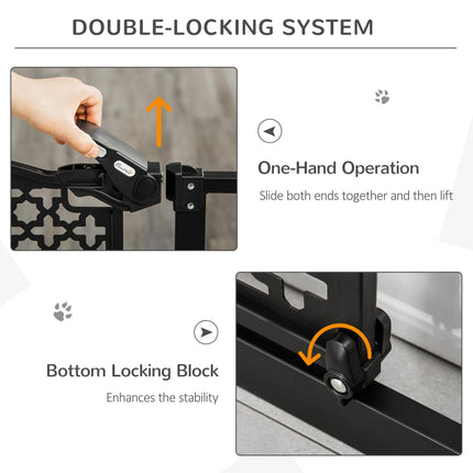 Adjustable 74-105 cm Pet Safety Gate with Auto Close & Double Locking for Doors & Stairs - Black