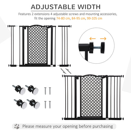 Adjustable 74-105 cm Pet Safety Gate with Auto Close & Double Locking for Doors & Stairs - Black