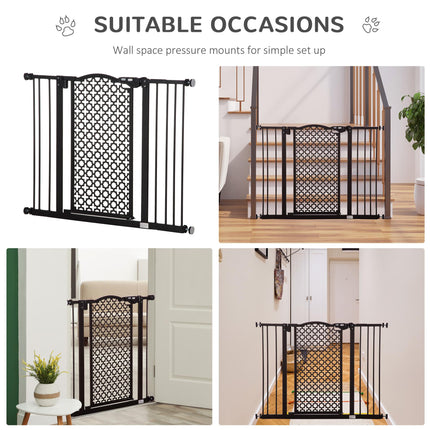Adjustable 74-105 cm Pet Safety Gate with Auto Close & Double Locking for Doors & Stairs - Black