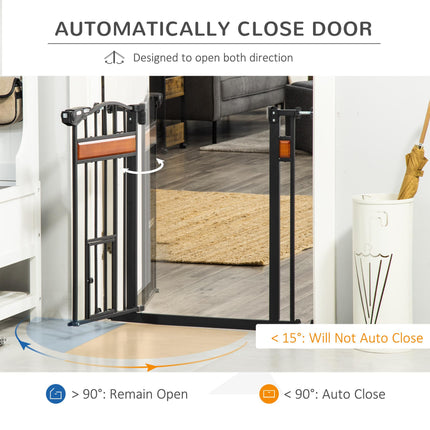 Adjustable Dog Gate with Cat Door, Auto Close Double Locking Pine Wood Safety Gate 74-80 cm - Black