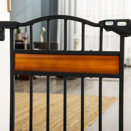 Adjustable Dog Gate with Cat Door, Auto Close Double Locking Pine Wood Safety Gate 74-80 cm - Black