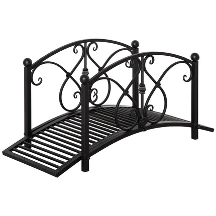 Classic Metal Garden Bridge with Floral Safety Railings - Black