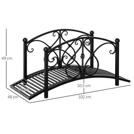 Classic Metal Garden Bridge with Floral Safety Railings - Black